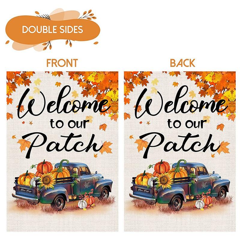 2 Pcs Welcome Harvest Autumn Garden Flag,Double-Sided Pumpkin Truck and Dwarf Garden Flag,Outdoor Patio Decoration