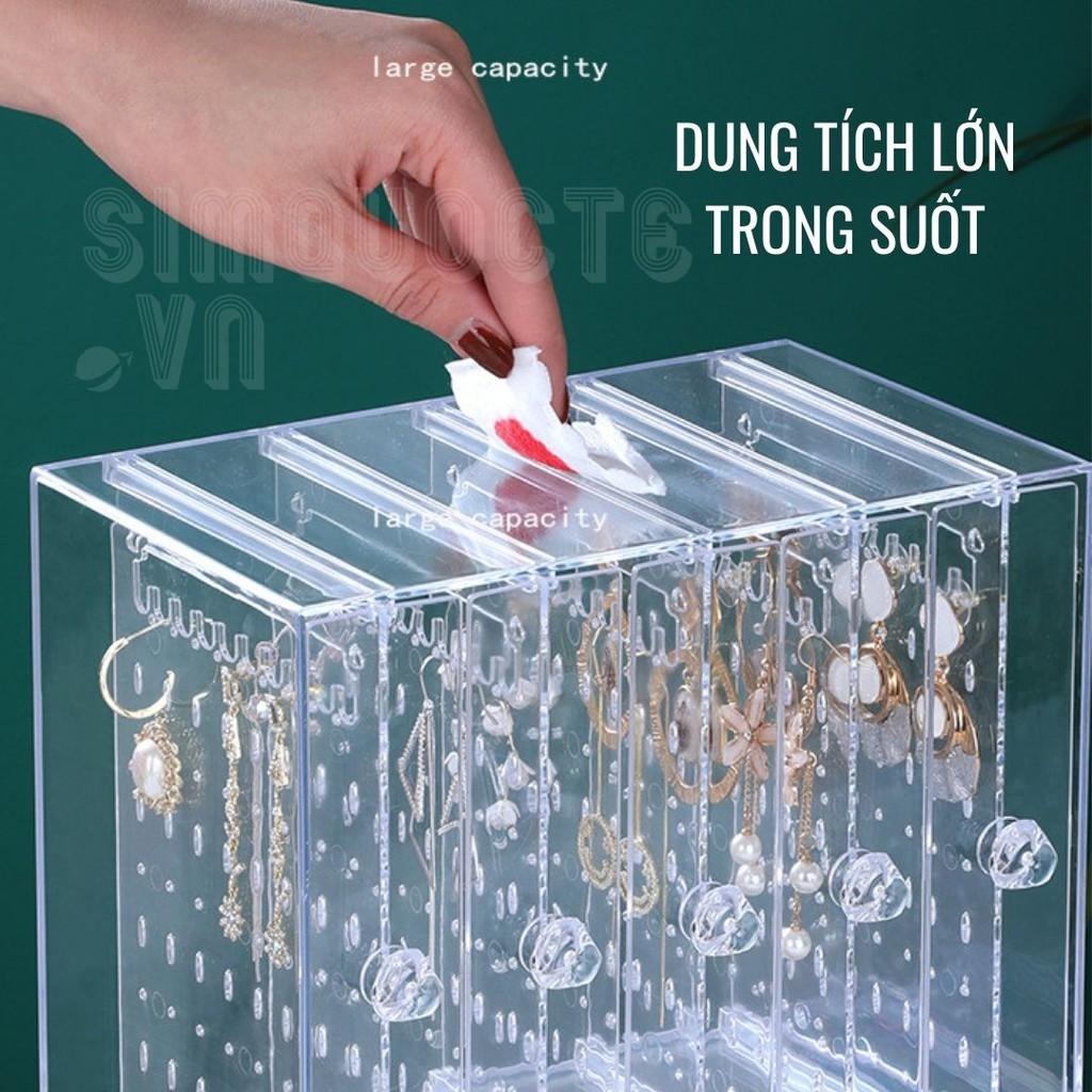 Hộp đựng trang sức treo dây chuyền bông tai, hộp đựng nhẫn đồng hồ nhiều ngăn chống bụi cao cấp