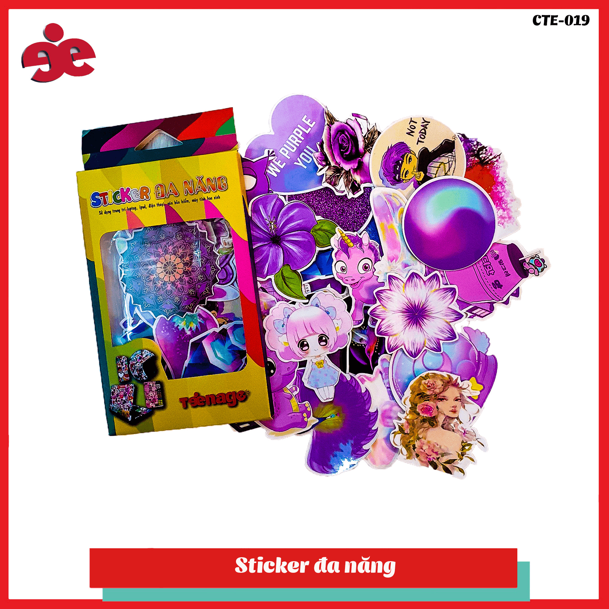 Bộ 40 Hình Sticker Trang Trí Đa Năng Màu Tím Hot Trend