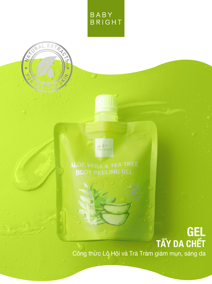 Gel tẩy da chết toàn thân lô hội và trà xanh Baby Bright Aloe Vera and Tea Tree Body Peeling Gel 200ml