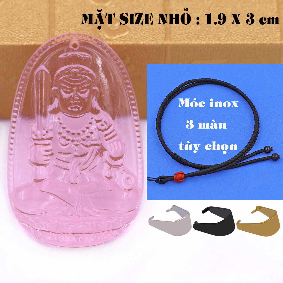 Mặt Phật Bất động minh vương pha lê hồng 1.9cm x 3cm kèm vòng cổ dây dù đen + móc inox vàng, Phật bản mệnh, mặt dây chuyền