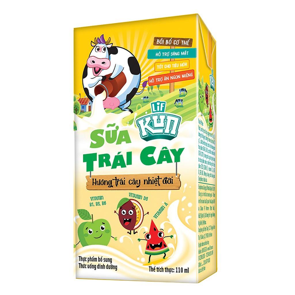 Kun sữa trái cây nhiệt đới thùng 48 hộp x 110ml