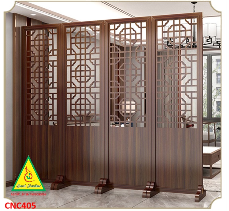 Vách ngăn phòng khách, vách ngăn tủ kệ bằng gỗ CNC405 - Nội thất lắp ráp Viendong adv