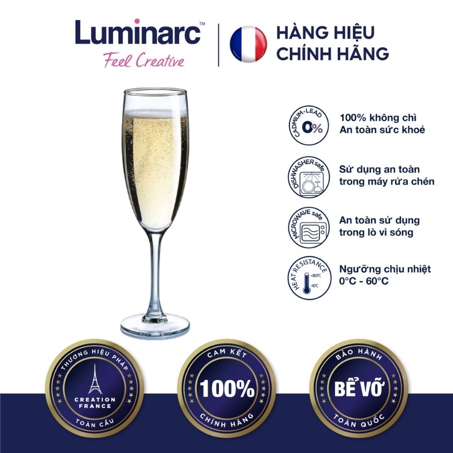 Bộ 6 Ly Champagne Thuỷ Tinh Luminarc Elegance 170ml - LUEL12063