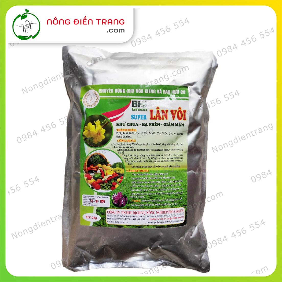 Super Lân Vôi Bio Green - Túi 2kg - Khử trùng đất, Cải tạo đất, Khử chua, Hạ phèn, Giảm mặn VTNN Nông Điền Trang 3 đánh giá