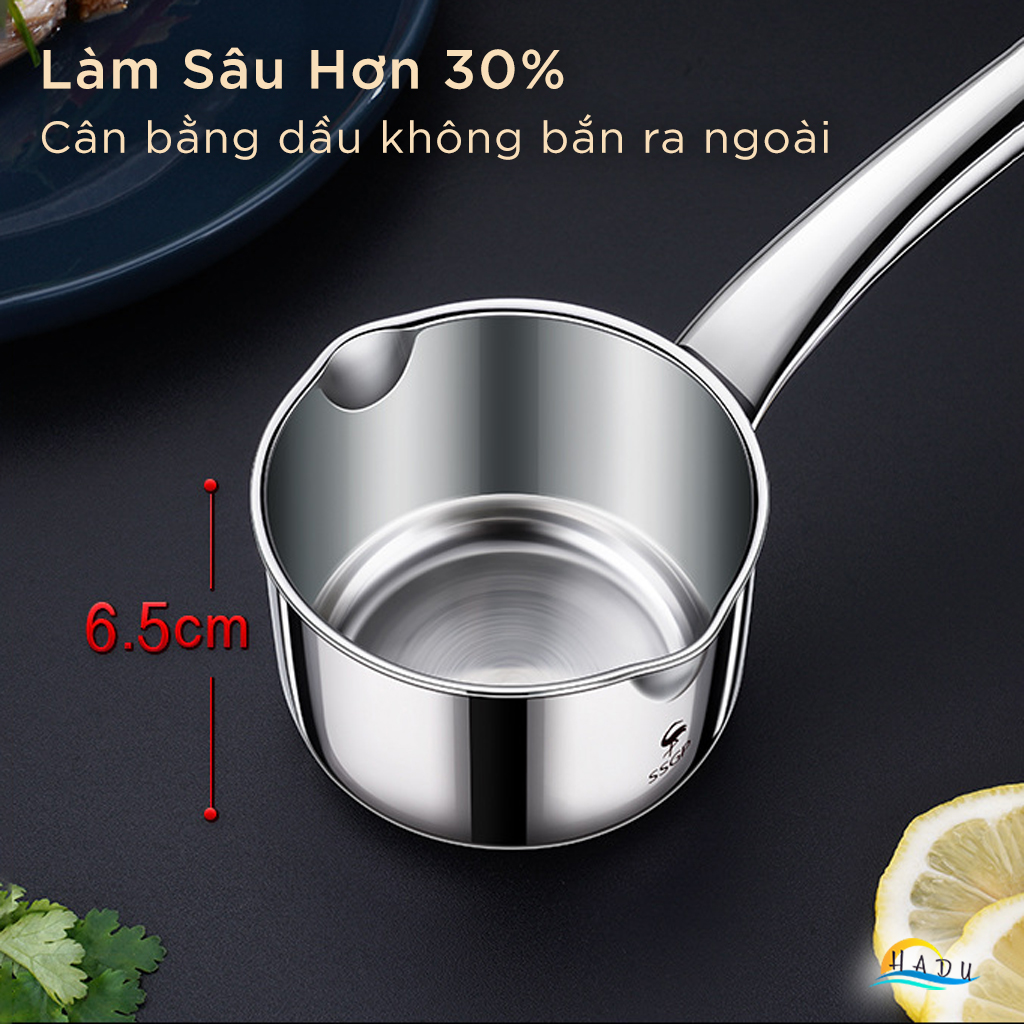 Nồi Đun Nóng Dầu Ăn Sữa Nấu Bột Mini 350ml Inox 304 Cao Cấp Đạt Chất Lượng LFGB Đức SSGP