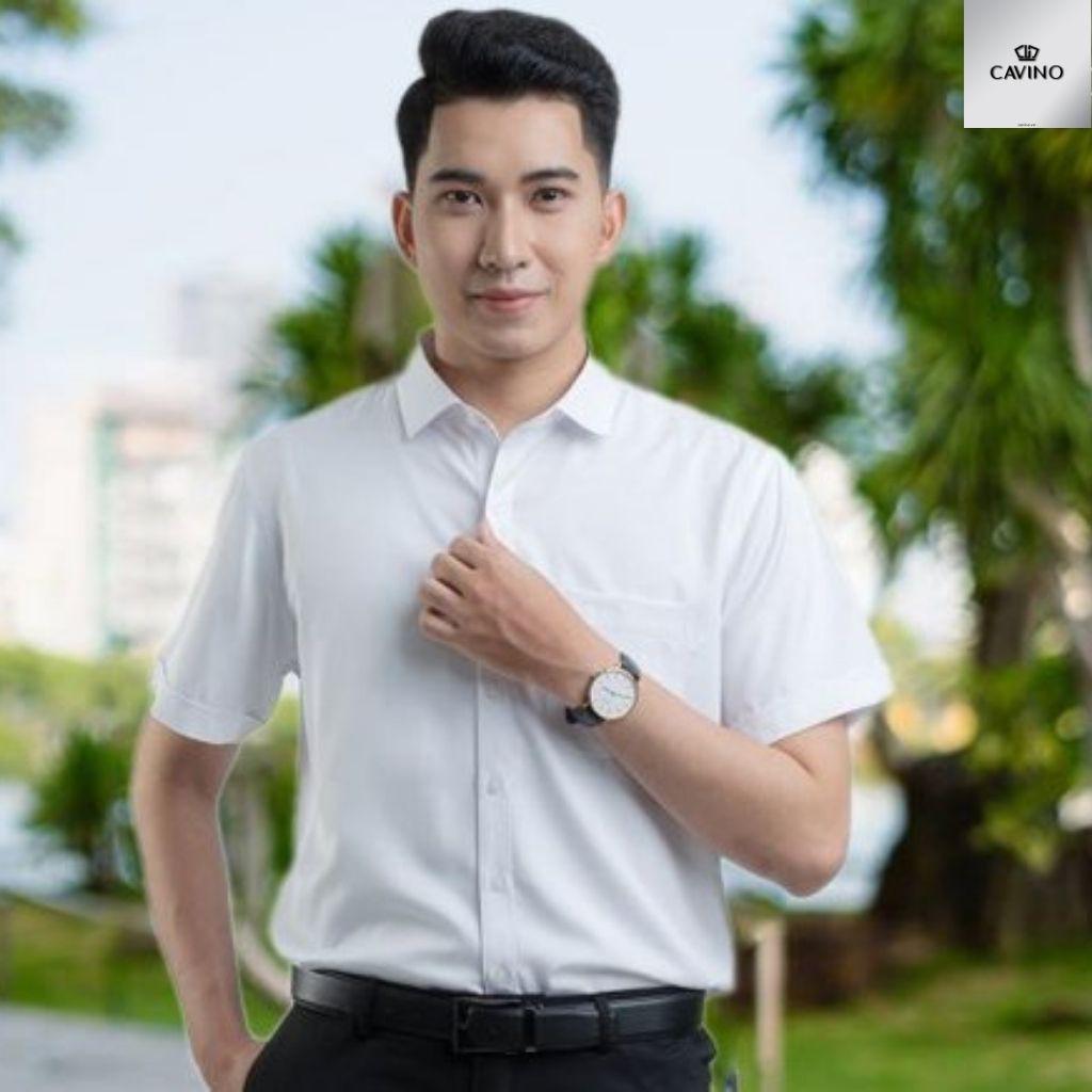 SALE Áo sơ mi nam trắng cao cấp, vải bambo thấm hút mồ hôi, chống nhăn chống nhàu SMC911 CAVINO