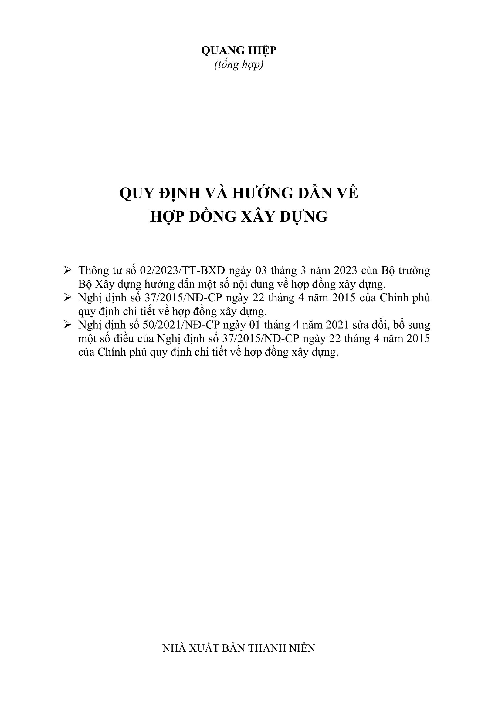 Quy định và hướng dẫn về hợp đồng xây dựng - thông tư 02/2023/TT-BXD