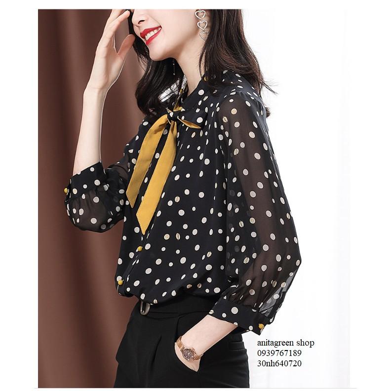 Tk640720-SƠ MI NỮ CHẤM BI THẮT NƠ