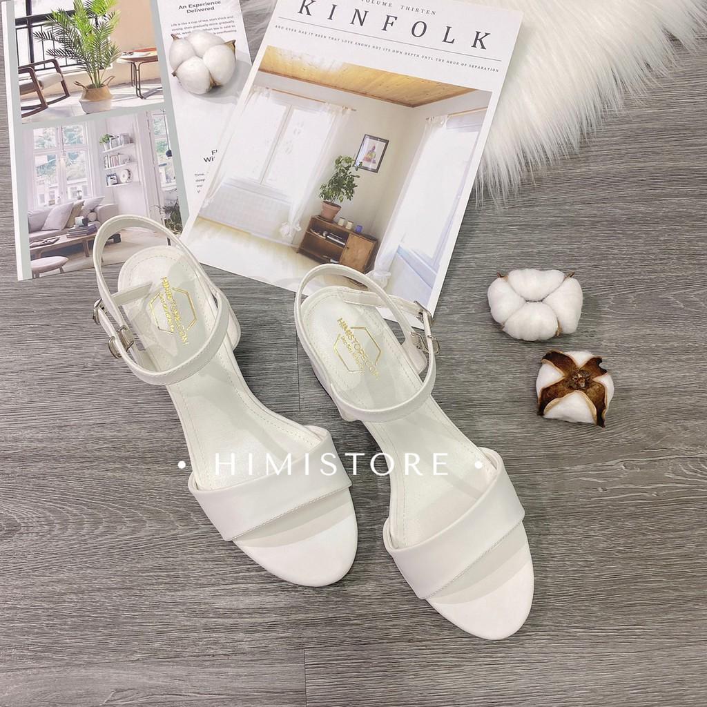 Giày sandal nữ big size trơn gót vuông màu trắng  HIMISTORE