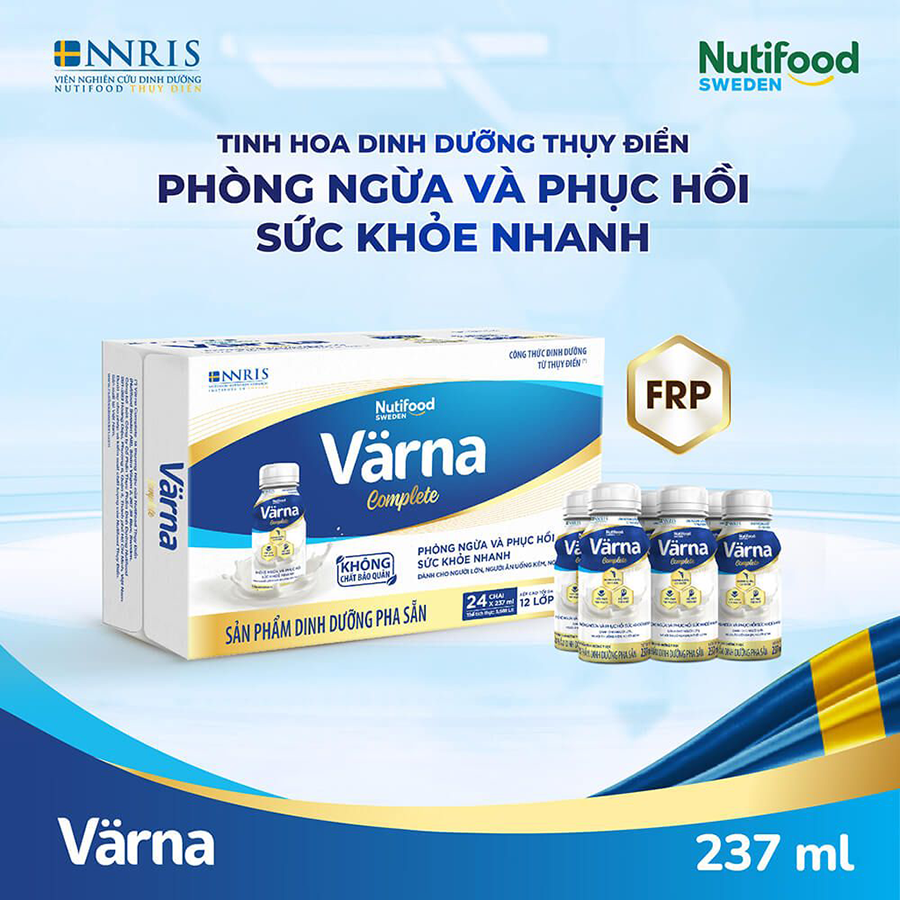 Thùng sữa bột pha sẵn Värna Complete - Phòng ngừa &amp; Phục hồi nhanh (24 chai x 237ml) - Varna