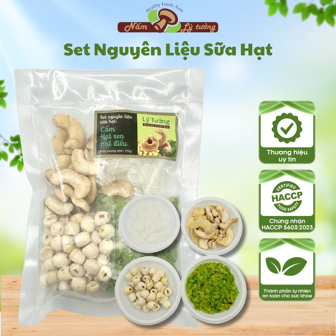 Set nguyên liệu sữa hạt: Cốm - Hạt sen - Hạt điều 115g