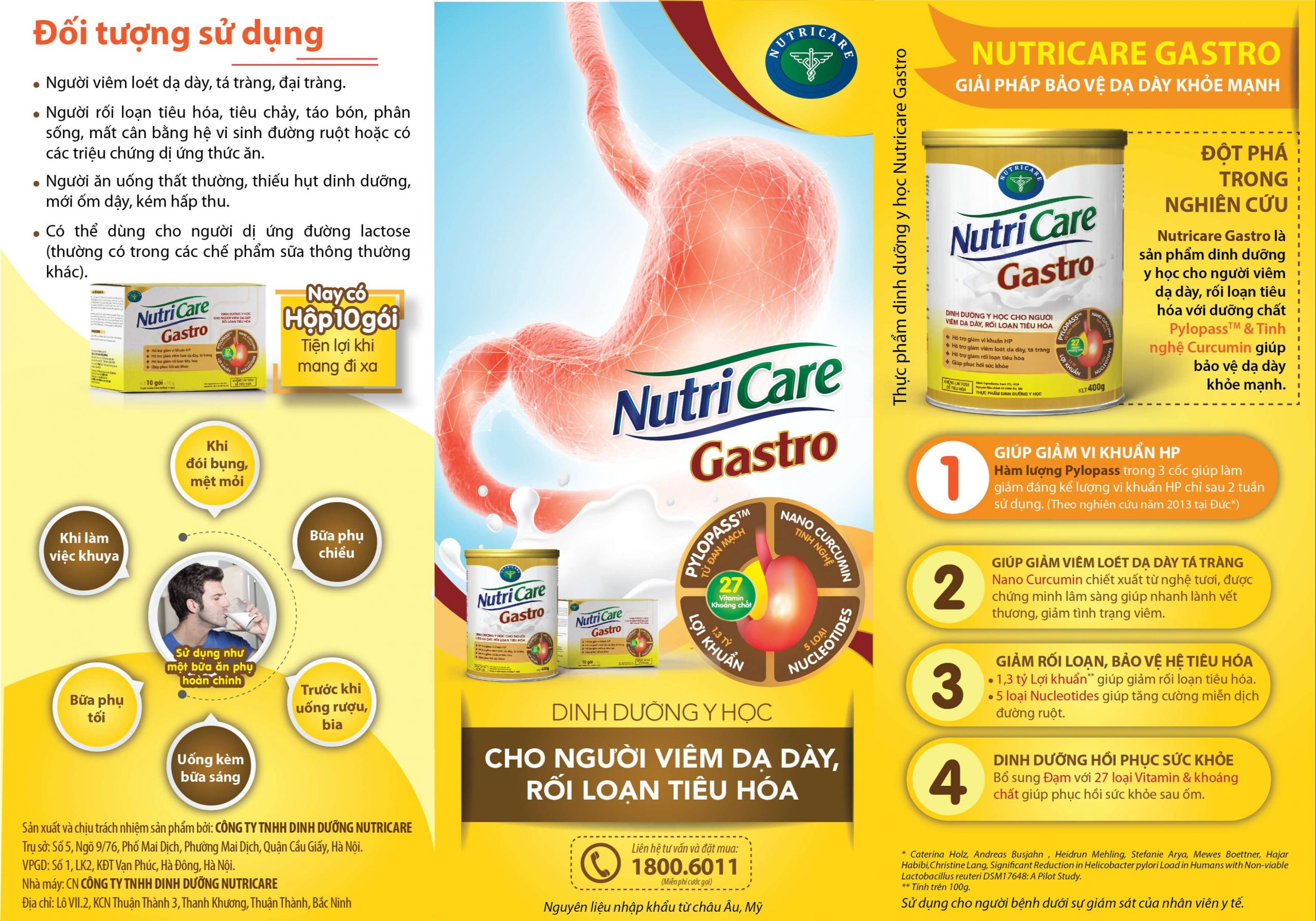 Sữa bột Nutricare Gastro dinh dưỡng y học cho người viêm dạ dày, rối loạn tiêu hóa (900g)