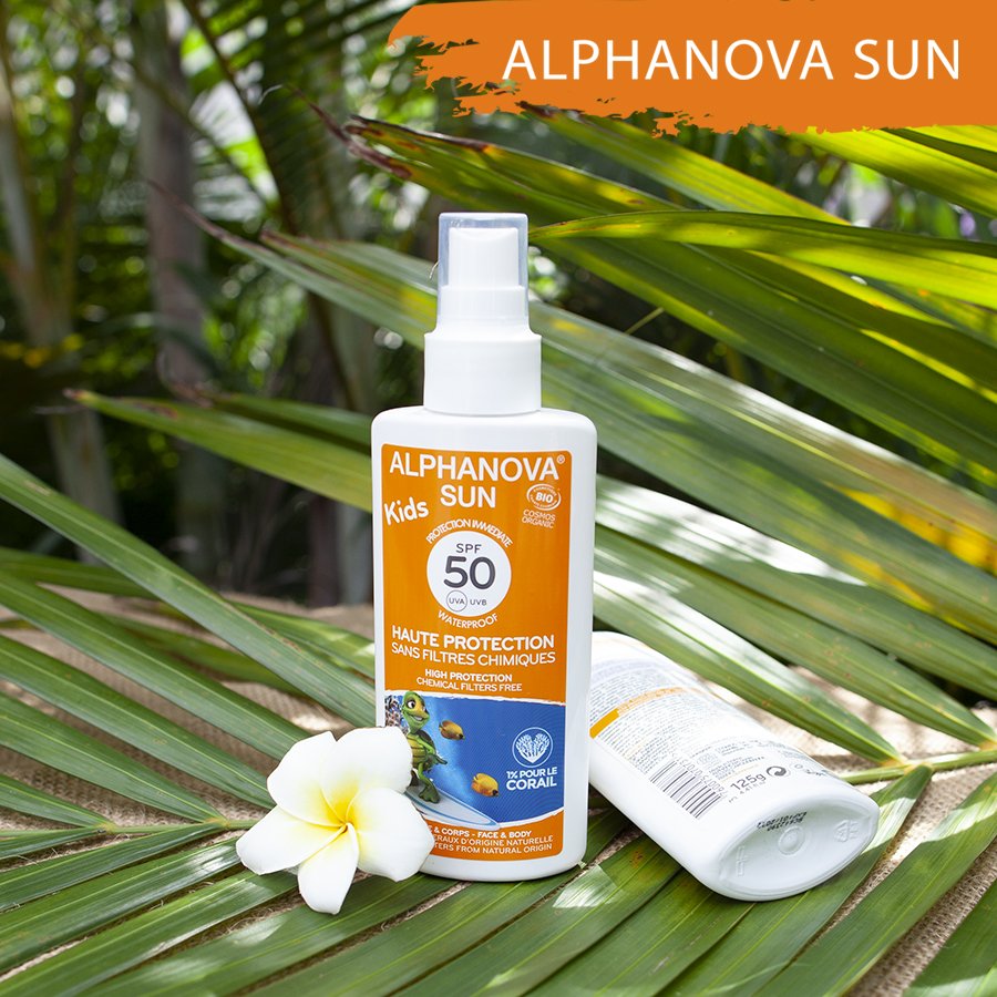 Kem chống nắng hữu cơ trẻ em dạng xịt SPF50 Alphanova Sun Kids 125g - Nhập khẩu chính hãng từ Pháp