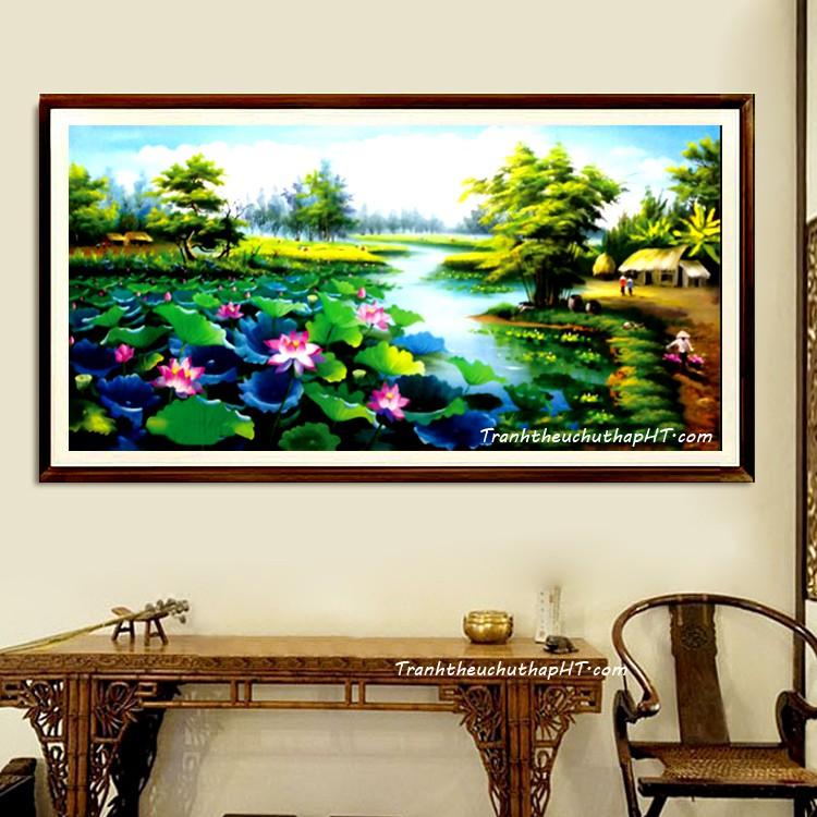 LV023 - Tranh đá Đầm sen khoe sắc