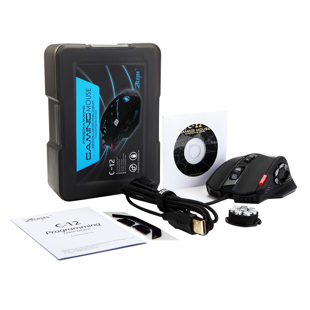 ZELOTES C-12 Có Dây USB Quang Chơi Game 12 Nút Có Thể Lập Trình Máy Tính Game Chuột 4 Mức Điều Chỉnh DPI 7 Bóng Đèn LED chuột