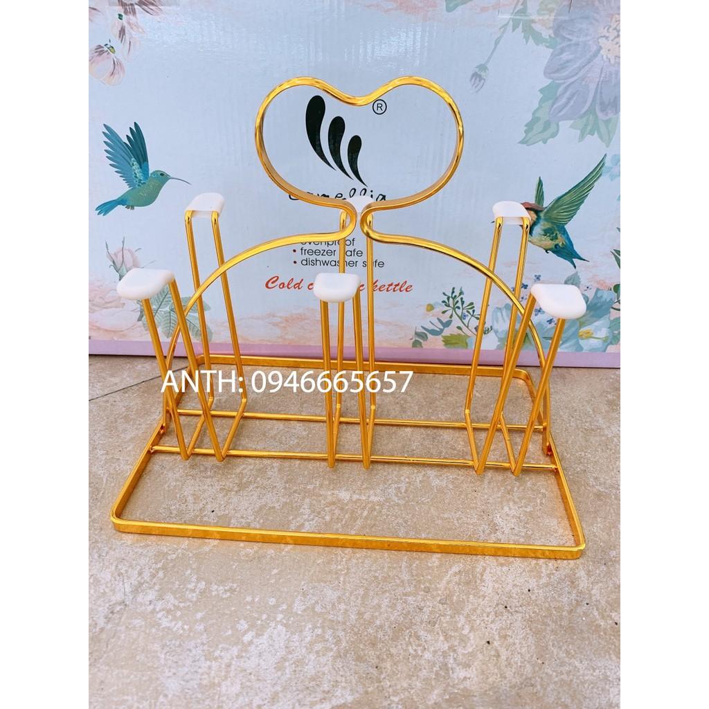 Giá úp cốc chữ nhật Inox mạ vàng