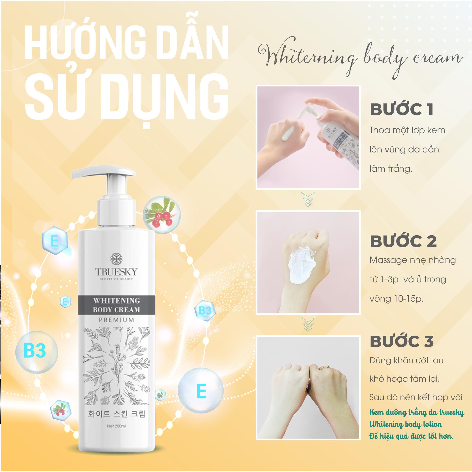 Bộ sản phẩm tắm trắng toàn thân cao cấp Truesky Premium VIP11 gồm 1 kem ủ trắng toàn thân 200ml &amp; 1 tẩy tế bào chết 60ml