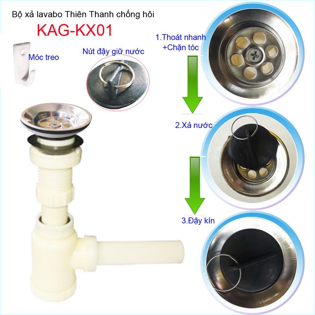 Bộ xả lavabo Thiên Thanh KAG-KX01,xả chậu rửa mặt chặn tóc có bầu lắng chống cặn thoát nhanh xả tốt