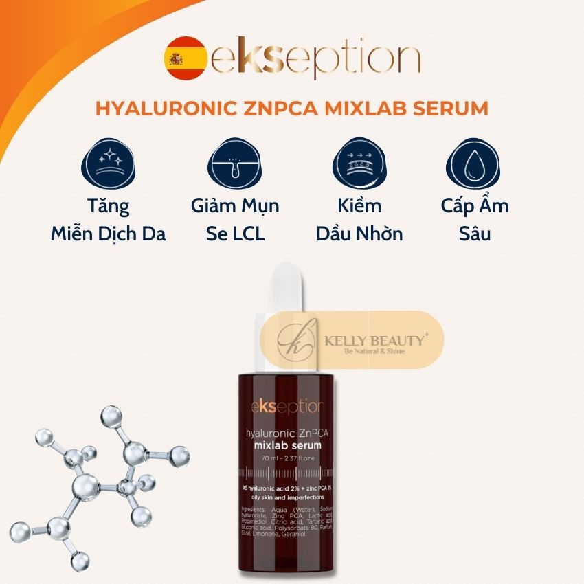 ekseption Hyaluronic ZnPCA mixlab serum - Tinh Chất Kiềm Dầu, Chống Viêm; Giảm Mụn Trứng Cá - Kelly Beauty