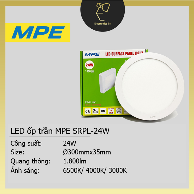 Đèn Led Ốp trần Tròn, Ốp nổi ngoài ban công MPE - Ánh sáng Trắng/Vàng