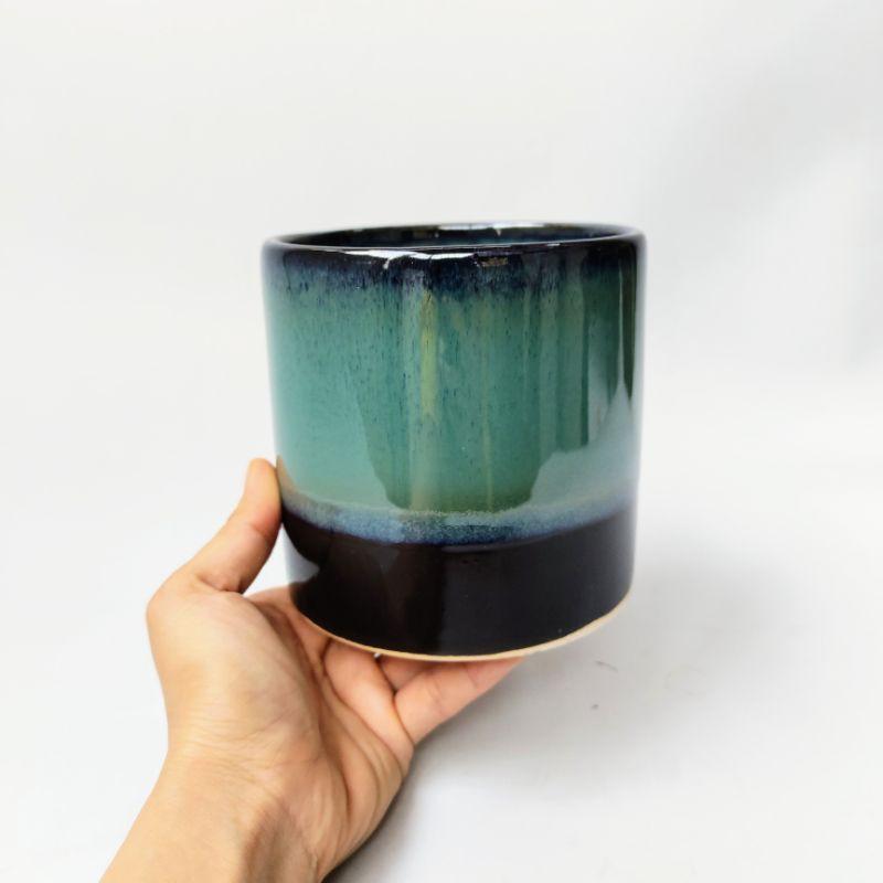 Chậu sứ trồng cây hình trụ, men hỏa biến, chậu gốm sứ Bát Tràng cao cấp phù hợp trồng cây văn phòng, cây nội thất để bàn