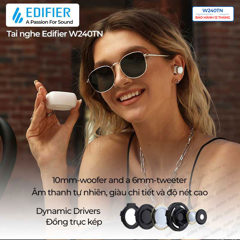 Tai Nghe Bluetooth 5.3 Edifier W240TN không dây true wireless in ear Chống ồn chủ động Gaming mode Đàm thoại tốt 4 mic - Hàng chính hãng