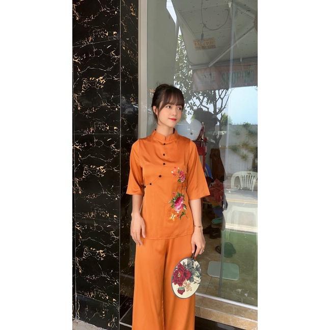 ĐỒ LAM ĐI CHÙA Đồ Phật Tử - Mẫu Hoa Cát Tường Thêu Tay Tinh Tế