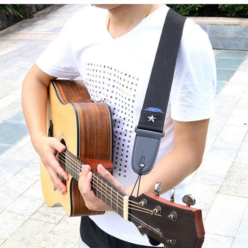 Electric Guitar Strap Acoustic Folk Guitarra Belt Straps Vintage Cross Personality Guitar Shoulder Straps with Pick Black Pocket