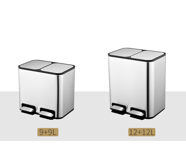 THÙNG RÁC INOX ĐẠP CHÂN 2 NGĂN CAO CẤP H79