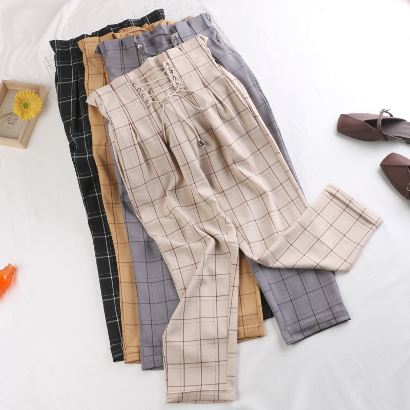 Hàng Quảng Châu - Quần baggy caro ullzang eo đan dây siêu xinh - QV11170