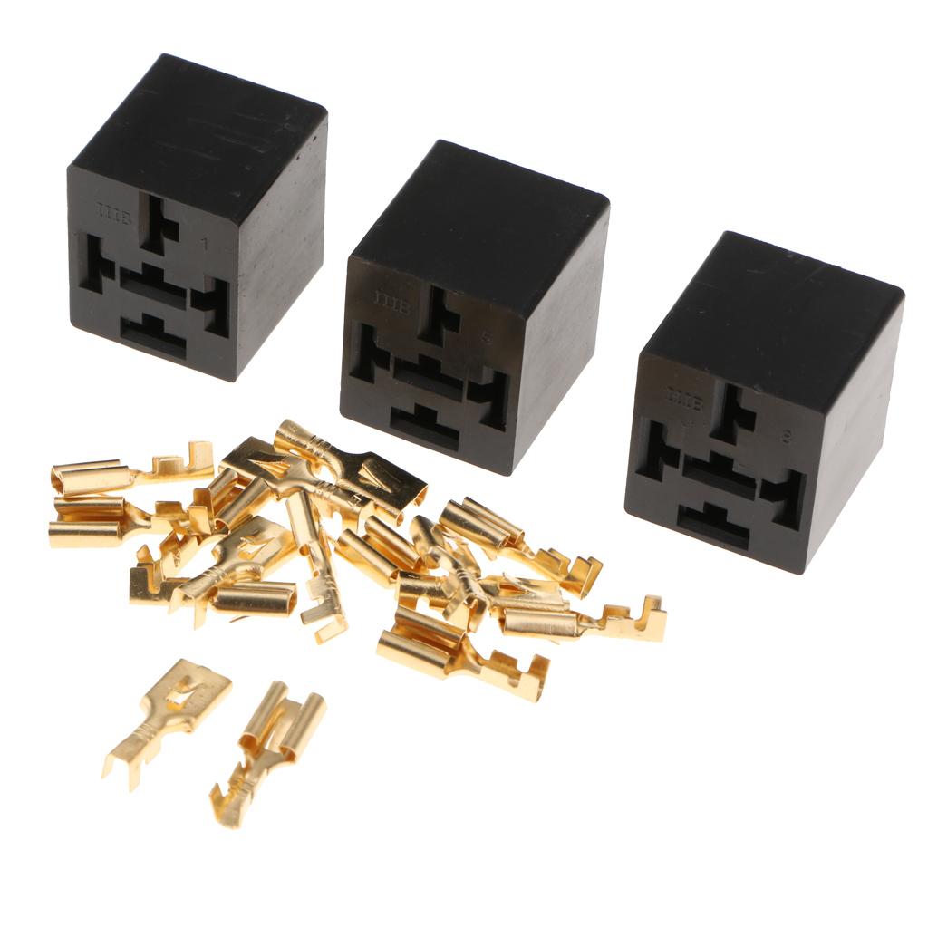 Automotive 40A 5 Pin Relay Socket Connector Holder With Terminals-Pack of 3