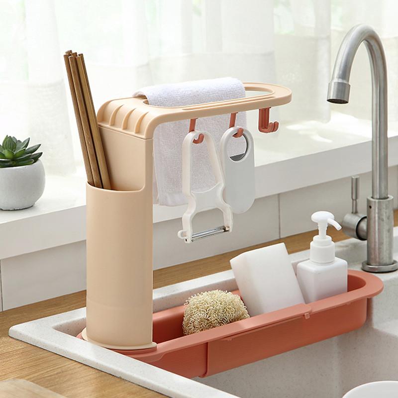 Bồn Rửa Kệ Có Móc Treo Bồn Rửa Nhà Bếp Nhà Tổ Chức Có Thể Điều Chỉnh Bồn Rửa Chén Ráo Nước Giá Để Xà Bông Bọt Biển Treo Khăn Phụ Kiện Nhà Bếp