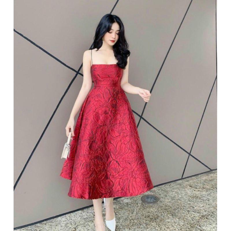Đầm gấm hai dây