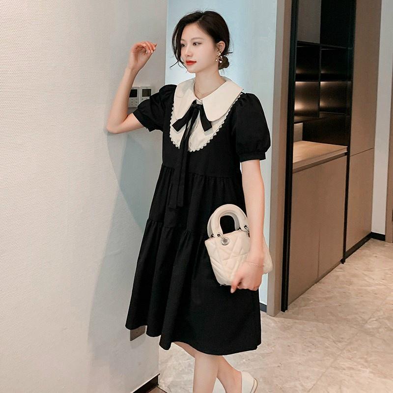 Váy bầu đen Đầm bầu thiết kế THỜI TRANG CÔNG SỞ đẹp giá rẻ DÁNG SUÔNG điều chỉnh bụng DÂY ĐAI sành điệu V54