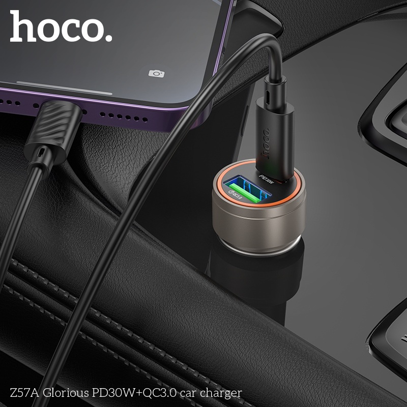 Tẩu sạc nhanh ô tô Hoco Z57A 30W sạc siêu nhanh 2 cổng PD 30W QC 3.0 18W - Hàng chính hãng