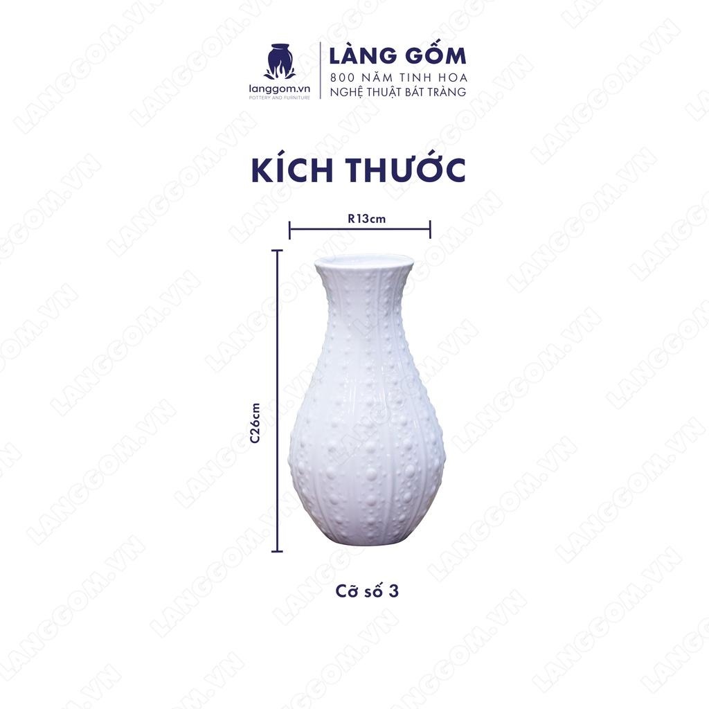 Bình hoa trang trí, Lọ hoa men trắng sọc bi - Gốm sứ Bát Tràng - langgom.vn