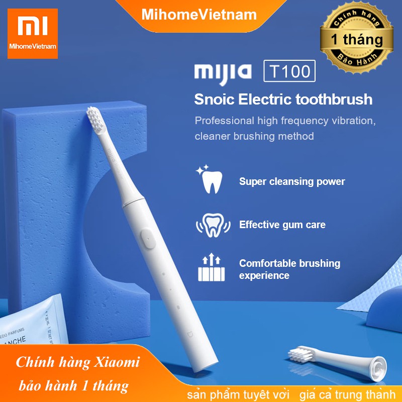 Bàn chải điện Xiaomi Mijia T100 (pin sạc) - kháng nước ipx7 - Bộ 3 Đầu bàn chải T100