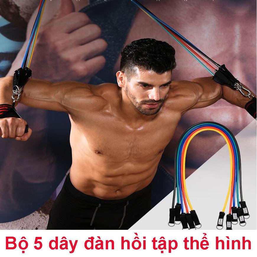 Bộ dụng cụ dây cao su đàn hồi tập thể thao, tập gym tại nhà tiện dụng J555 (tặng túi đựng dây rút)