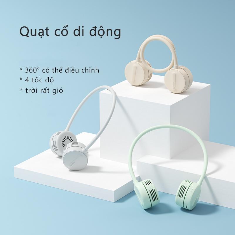 Quạt đeo cổ JISULIFE sạc USB xoay 360 độ với 4 tốc độ thiết kế không cánh hoạt động rảnh tay tiện dụng-Hàng chính hãng