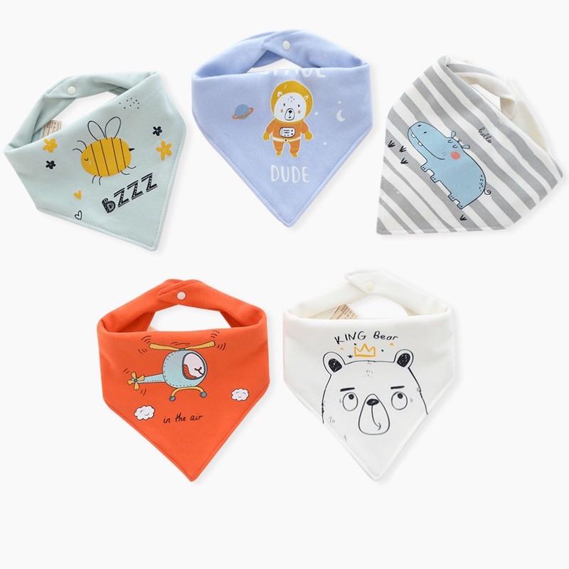 Set 5 khăn yếm tam giác cao cấp 100% cotton họa tiết đáng yêu cho bé