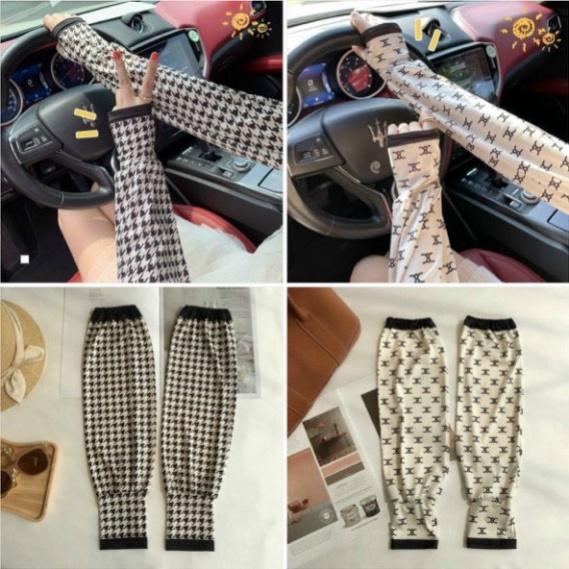 Găng tay chống nắng chống tia UV xỏ ngón dáng rộng vải lụa mát in hoa thời trang - Kanta store