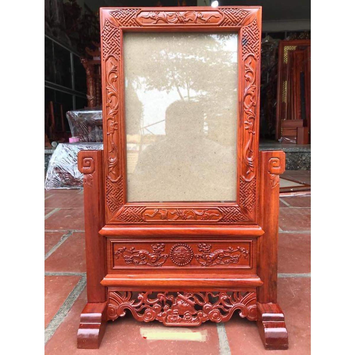 Khung Ảnh Thờ Gia Tiên Khắc Gấm Ly Quy Gỗ Hương