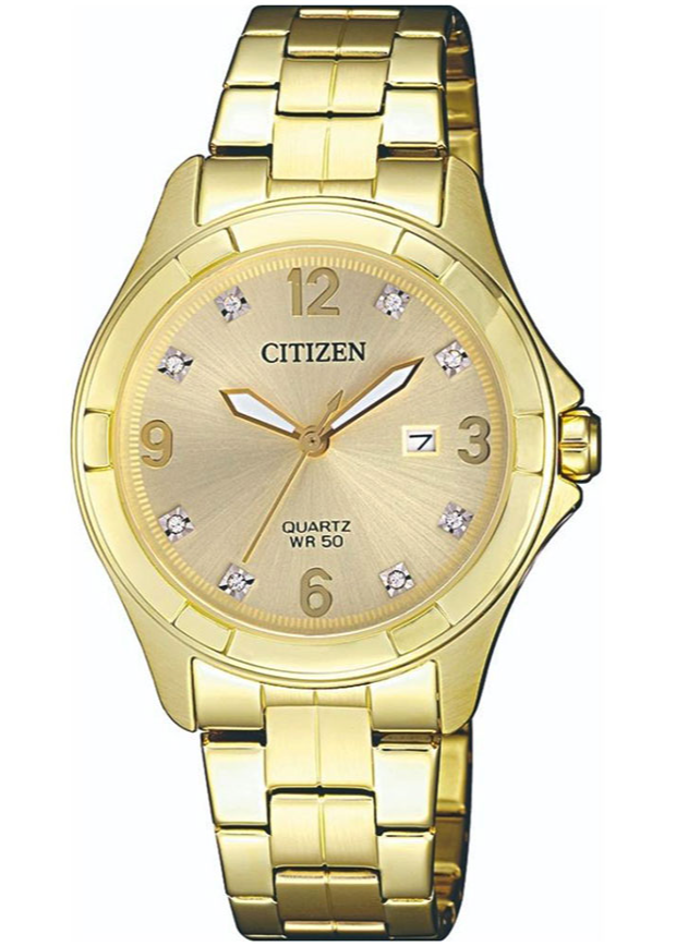 Đồng Hồ Nữ Citizen Đính Đá Swarovski Dây Thép Không Gỉ EU6082-52P - Mặt Vàng