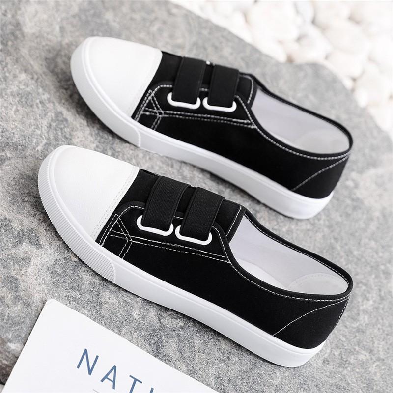 Giày lười nữ vải trắng, đen quai chun êm nhẹ| Giày slip on nữ G973C