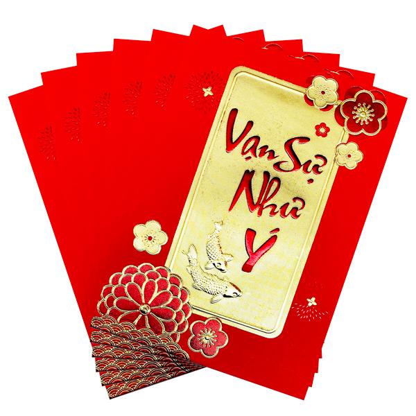 Bộ 6 Bao Lì Xì Nhũ Tết Bính Ngọ 2026 - H5.2 - Vạn Sự Như Ý