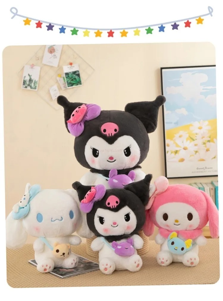 Thú nhồi bông Cinnamorol - Kuromi - Melody đeo túi màu sắc đáng yêu - Size từ 35cm đến 90cm - Quà tặng gấu bông hoạt hình Sanrio êm mịn cho bé
