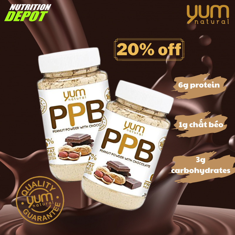 Combo 2 hũ bột bơ đậu phộng hữu cơ ít béo Yum Natural 450g vị Chocolate - Nutrition Depot Vietnam