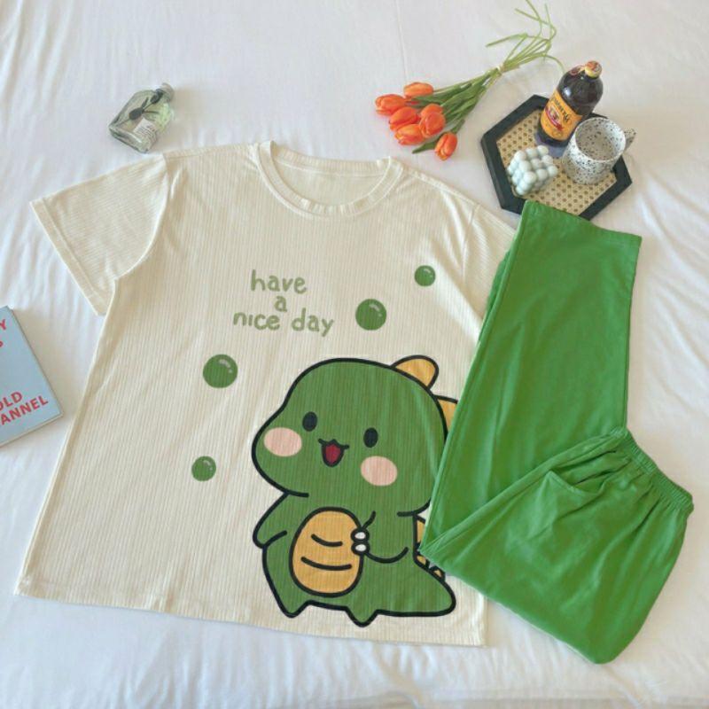 Đồ bộ thun quần dài, đồ mặc ở nhà ,Đồ Bộ Pyjama Dài Tay, Đồ Ngủ Mặc Nhà Pizama Đồ bộ thun quần dài, đồ mặc ở nhà Quảng Châu, họa tiết hoạt hình chú ếch xinh xắn