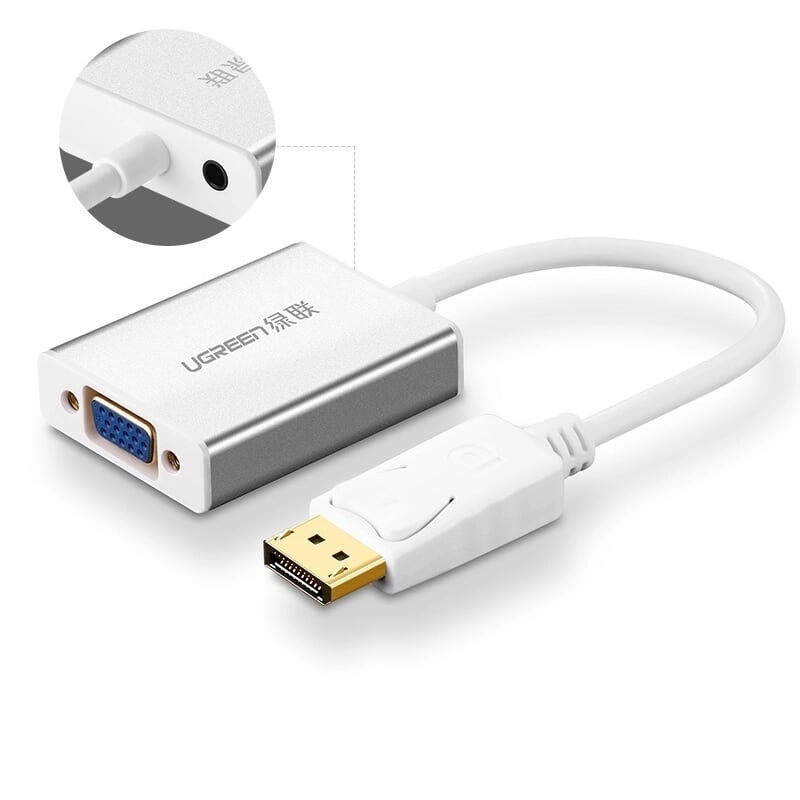 Cáp chuyển đổi DisplayPort sang VGA with audio 25CM màu Trắng Ugreen 20412DP106 Hàng chính hãng